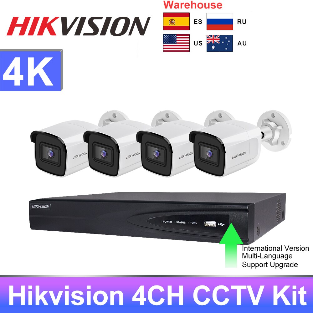Hikvision 세트 키트 8MP 4K IP 카메라 DS-2CD2085G1-I NVR 4CH PoE DS-7604NI-K1/4P 홈 보안 감시 시스템 보호